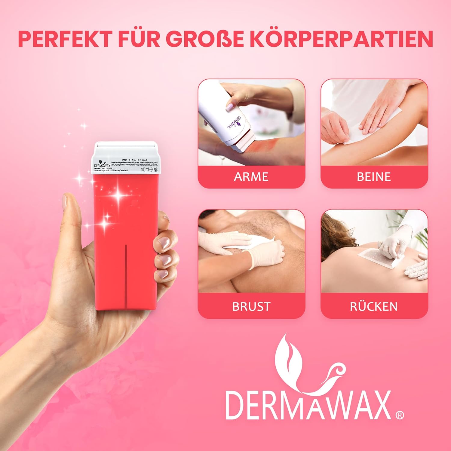 Dermawax Pink Roll-On-Wachspatronen - 6 x 100 ml