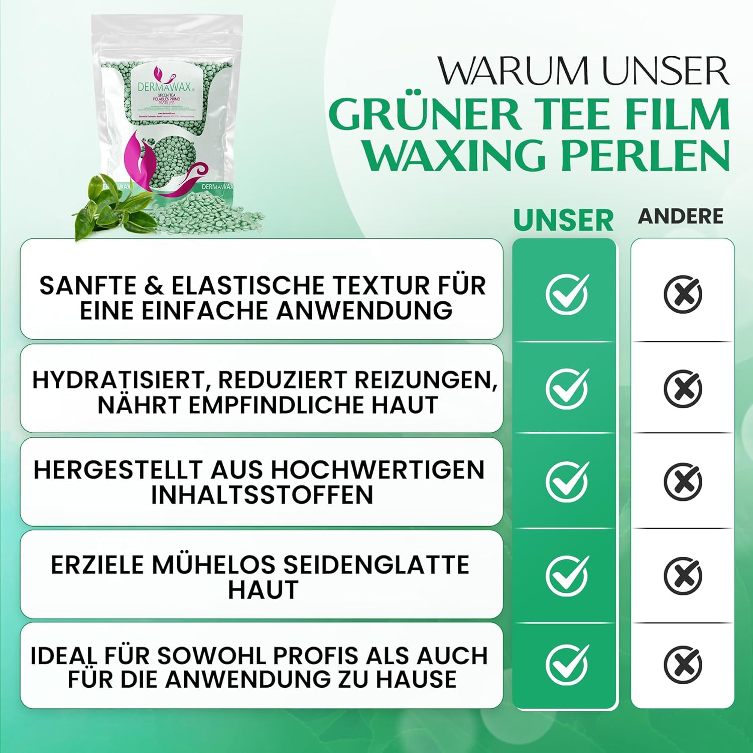 Dermawax Grüner Tee Wachsperlen - 1 kg