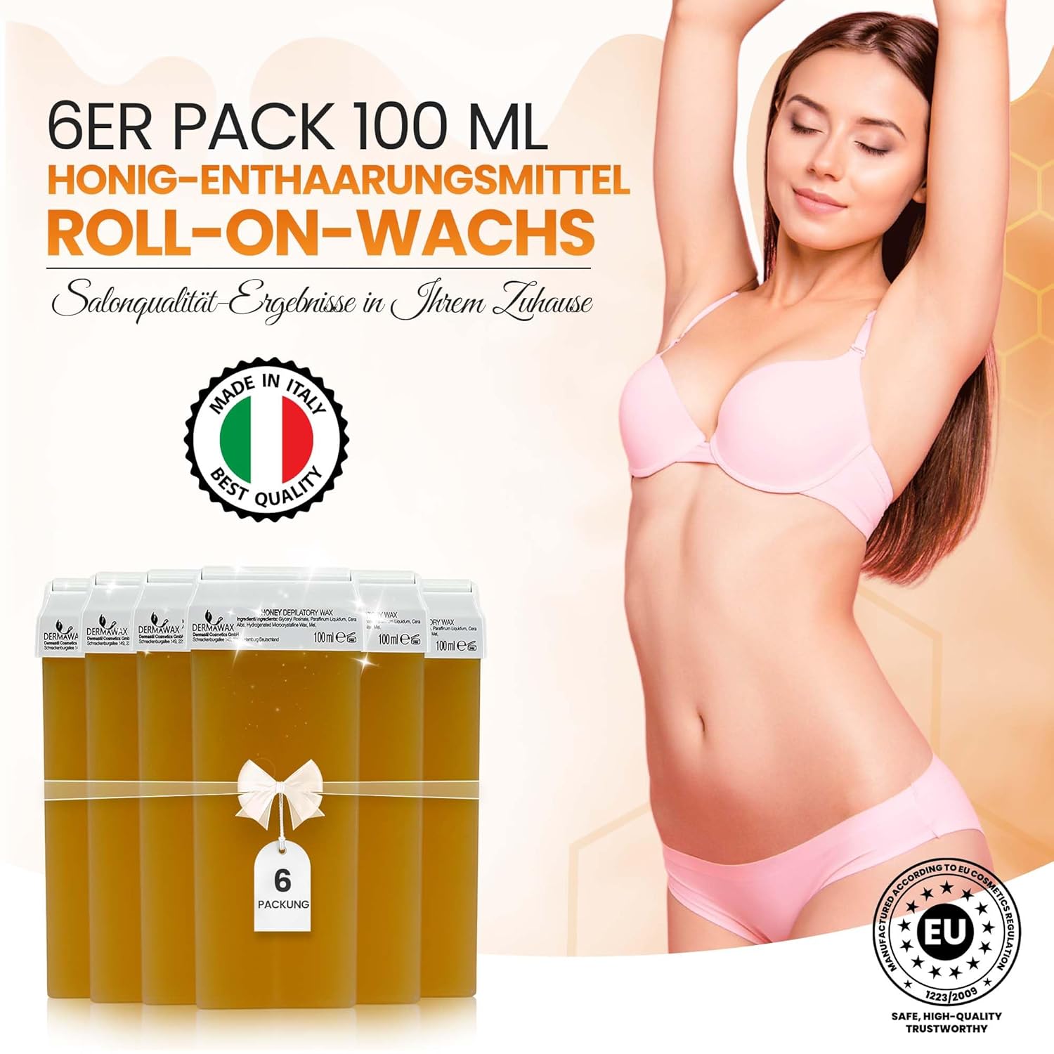 Dermawax Natural Honig Roll-On-Wachspatronen - 6 x 100 ml