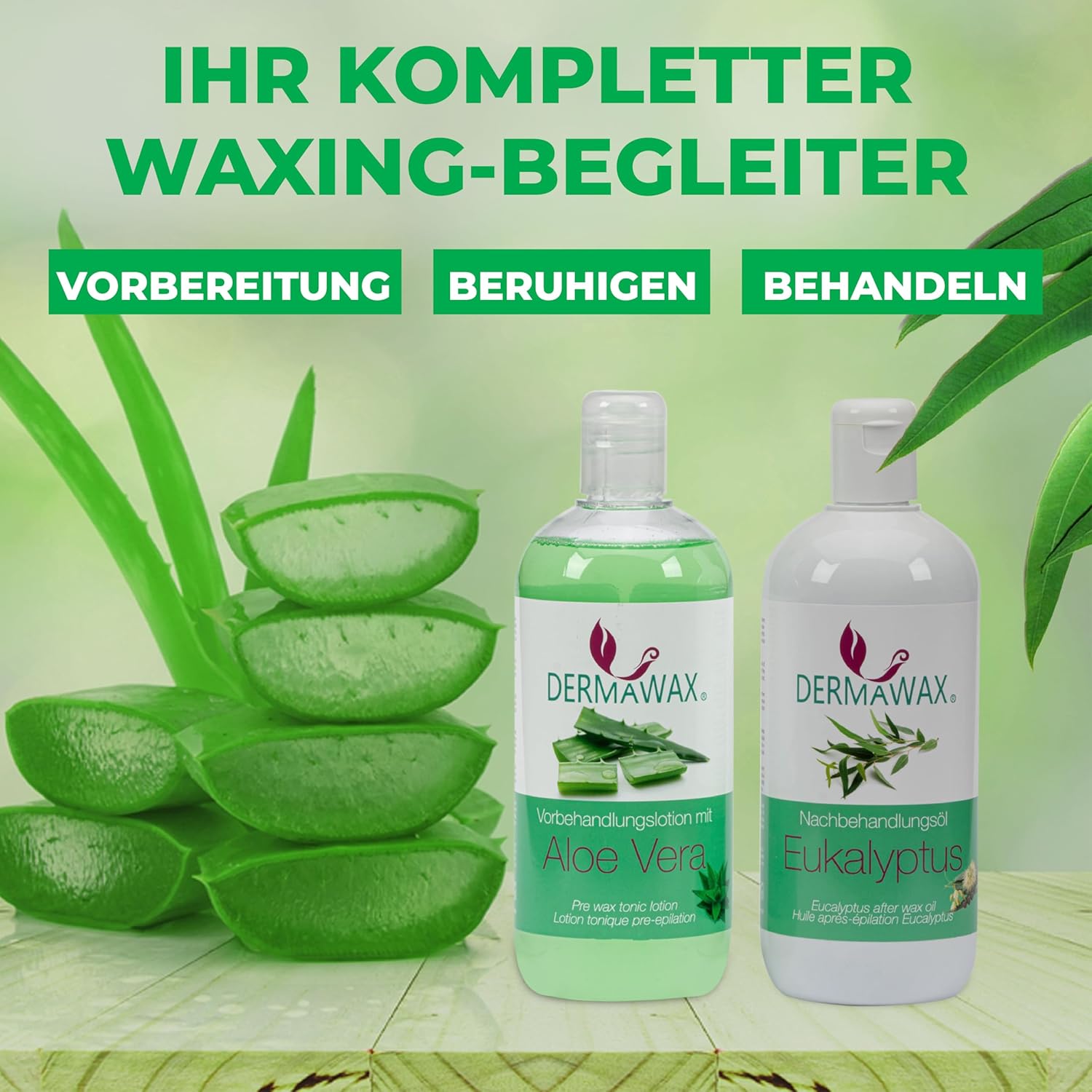 Dermawax Vor- und Nachbehandlungsset Aloe Vera und Eukalyptus - 2 x 500 ml