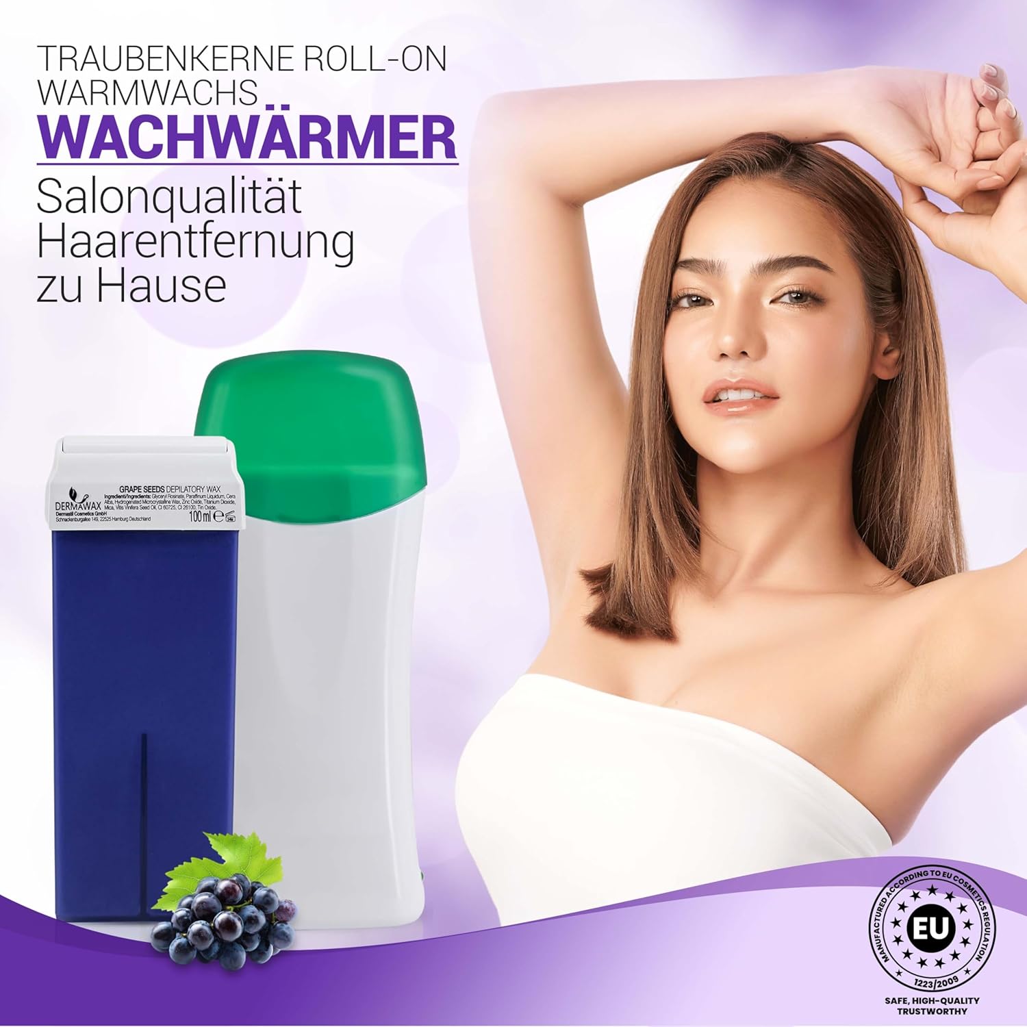 Dermawax Roll-On Wachswärmer Set Traubenkernöl - 25 W, 100 ml