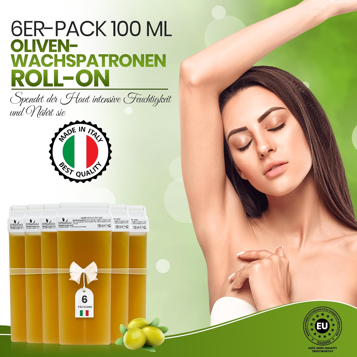 Dermawax Olive Roll-On-Wachspatronen - 6 x 100 ml