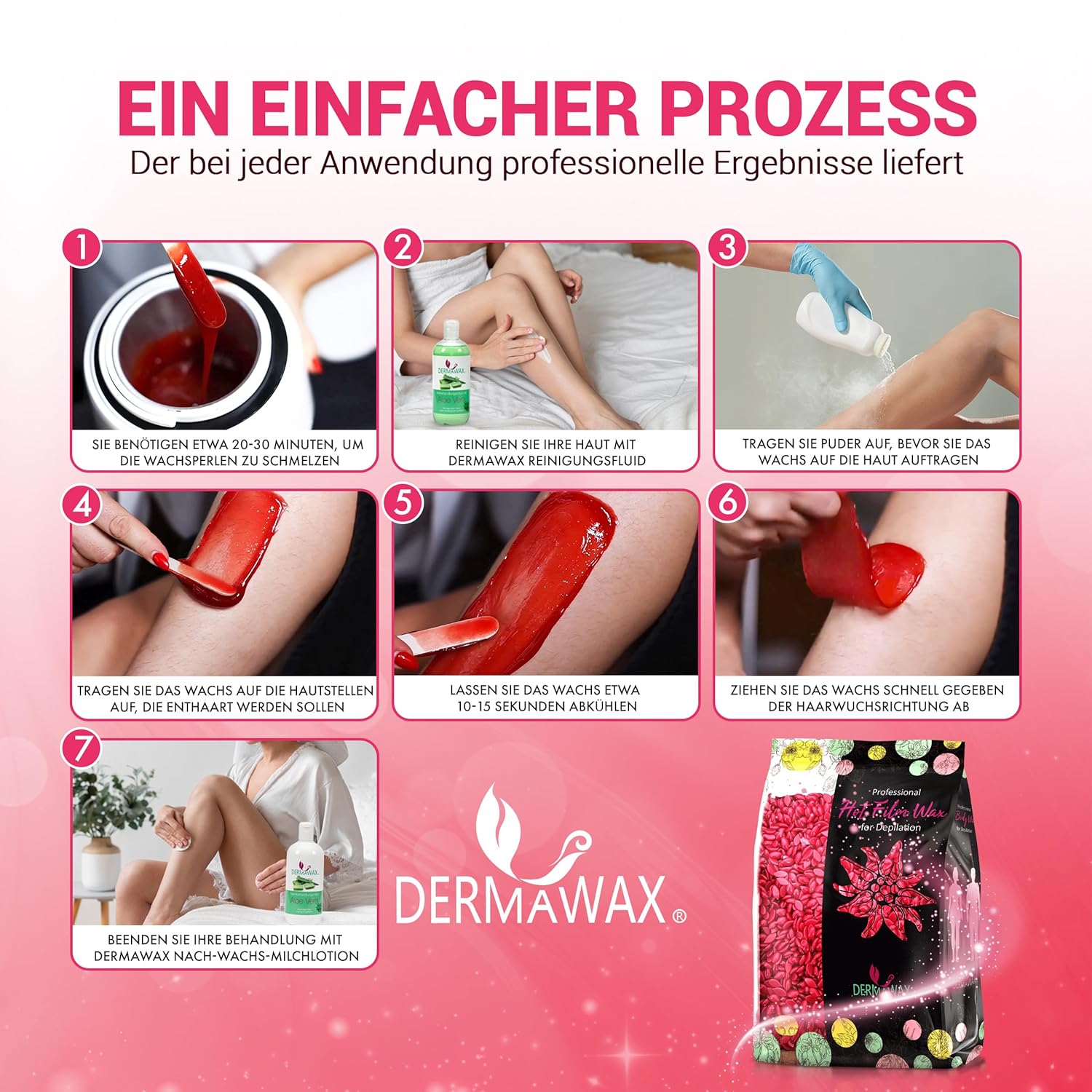 Dermawax Rose Wachsperlen - Für Gesicht, Körper & Bikini