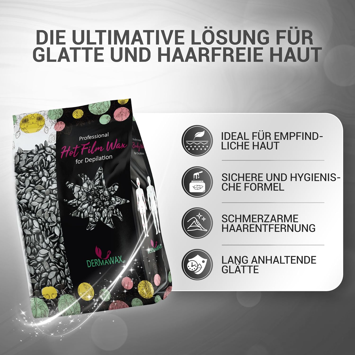Dermawax Silver Black Edition Wachsperlen - Filmwachs ohne Vliesstreifen