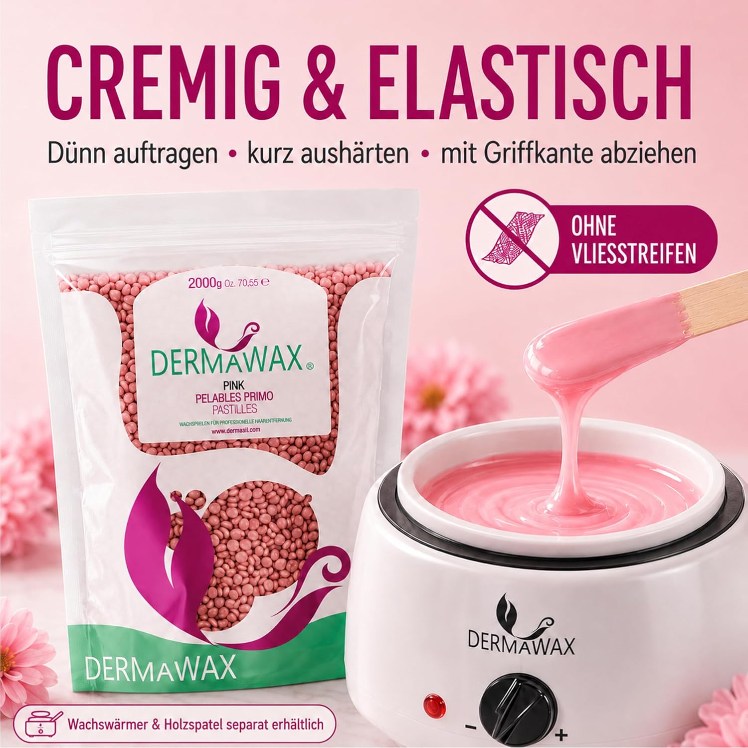 Dermawax Pink Rose TIO2 Wachsperlen - Heißwachs ohne Vliesstreifen