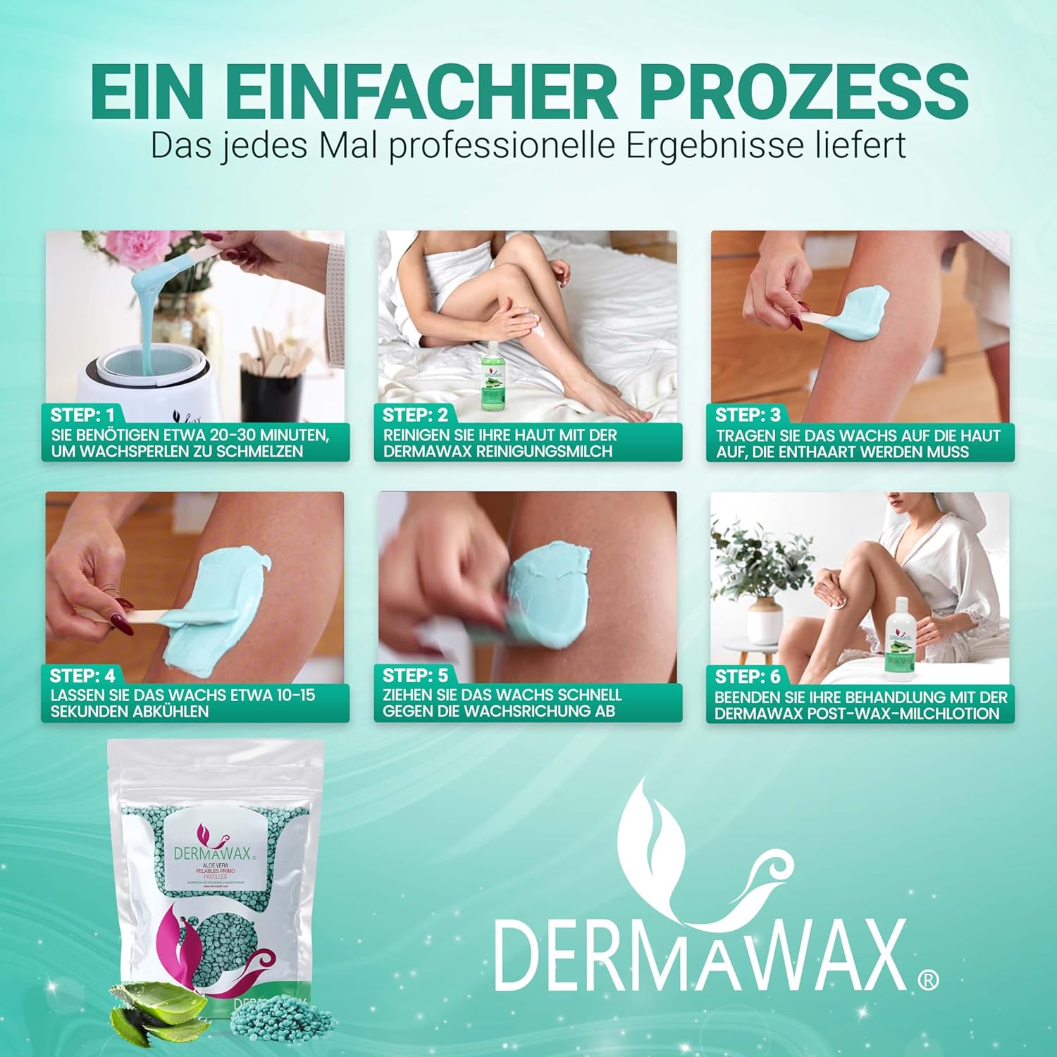 Dermawax Aloe Vera Wachsperlen - Heißwachs ohne Vliesstreifen