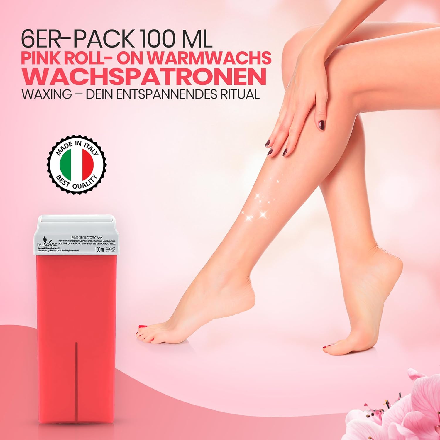 Dermawax Pink Roll-On-Wachspatronen - 6 x 100 ml