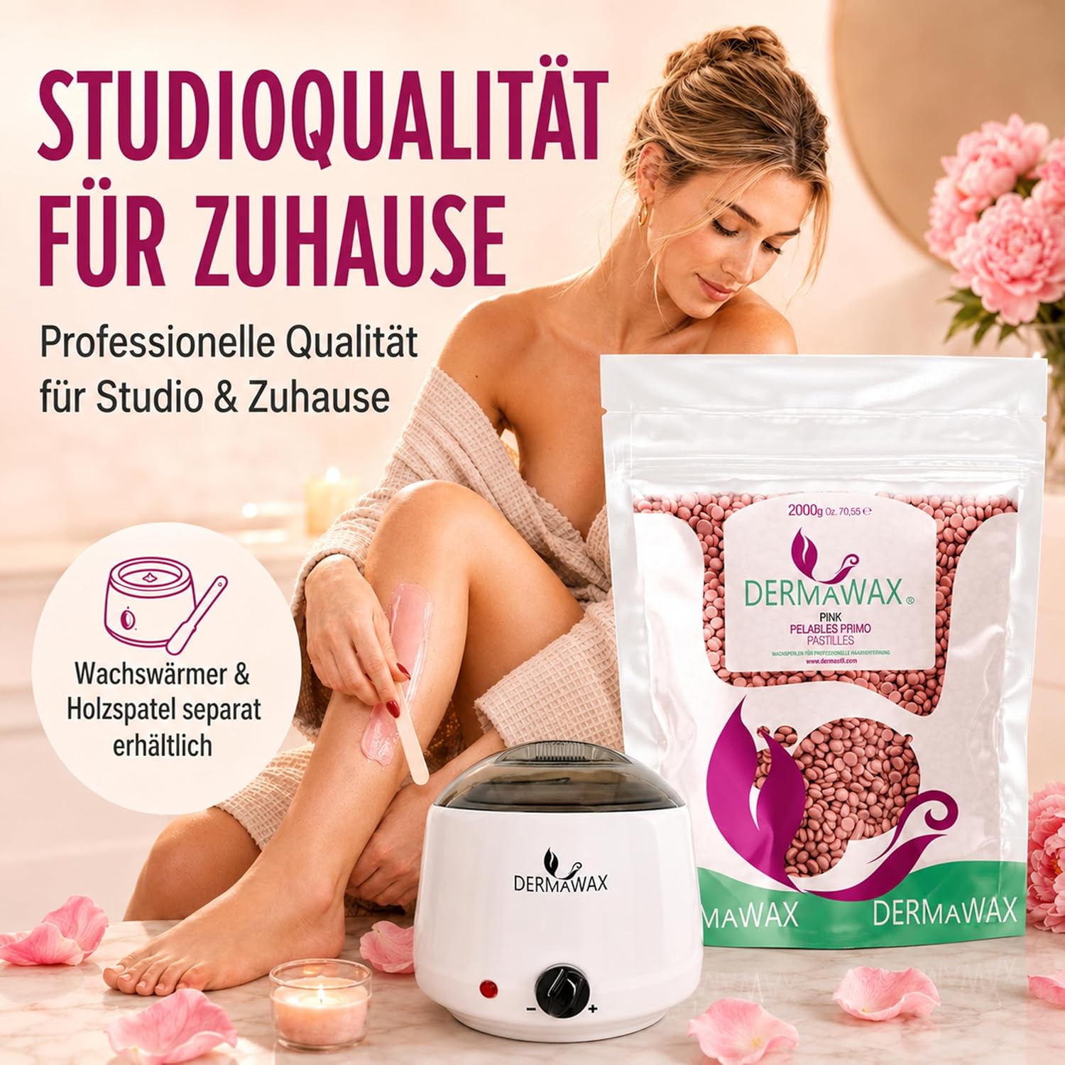 Dermawax Pink Rose TIO2 Wachsperlen - Heißwachs ohne Vliesstreifen