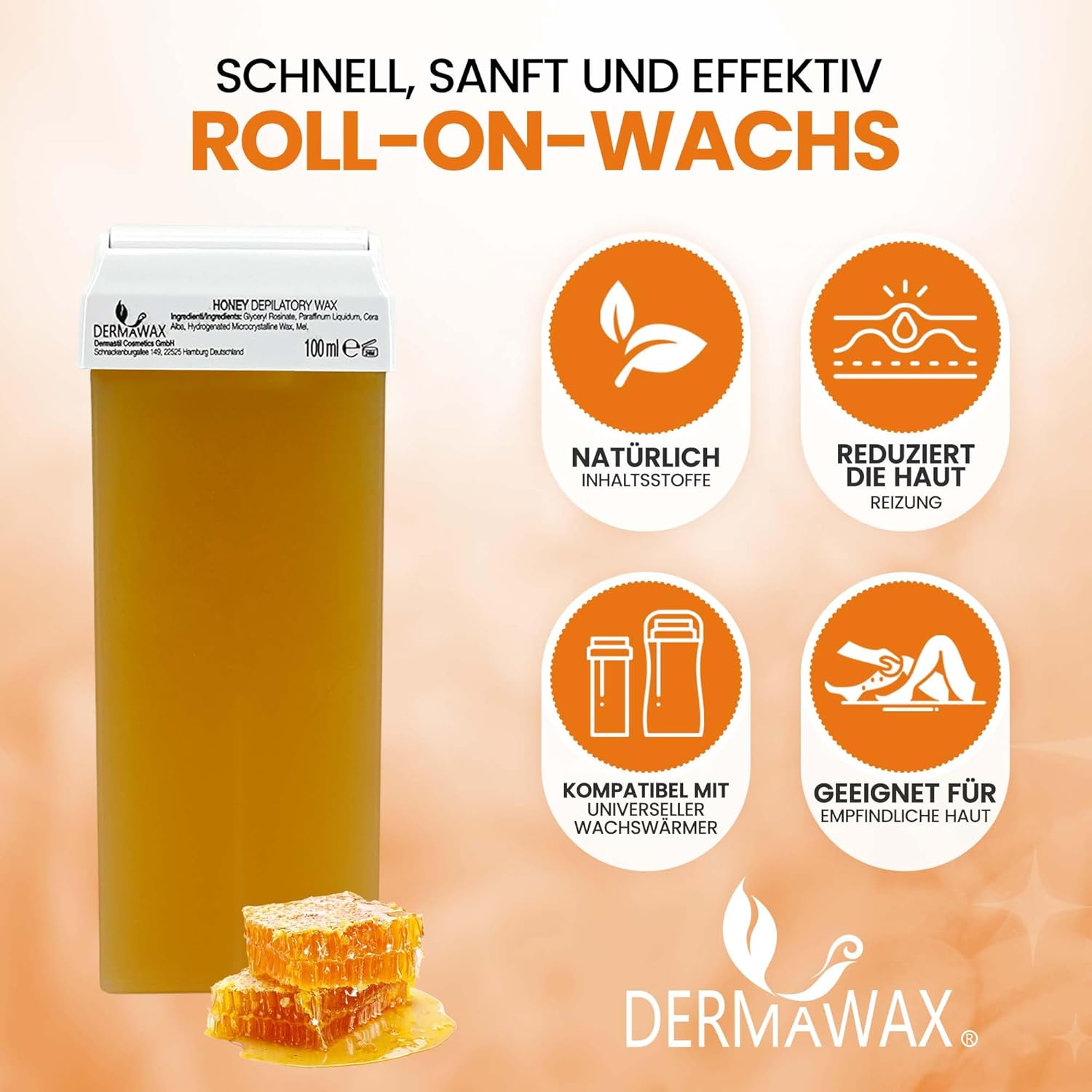 Dermawax Natural Honig Roll-On-Wachspatronen - 6 x 100 ml