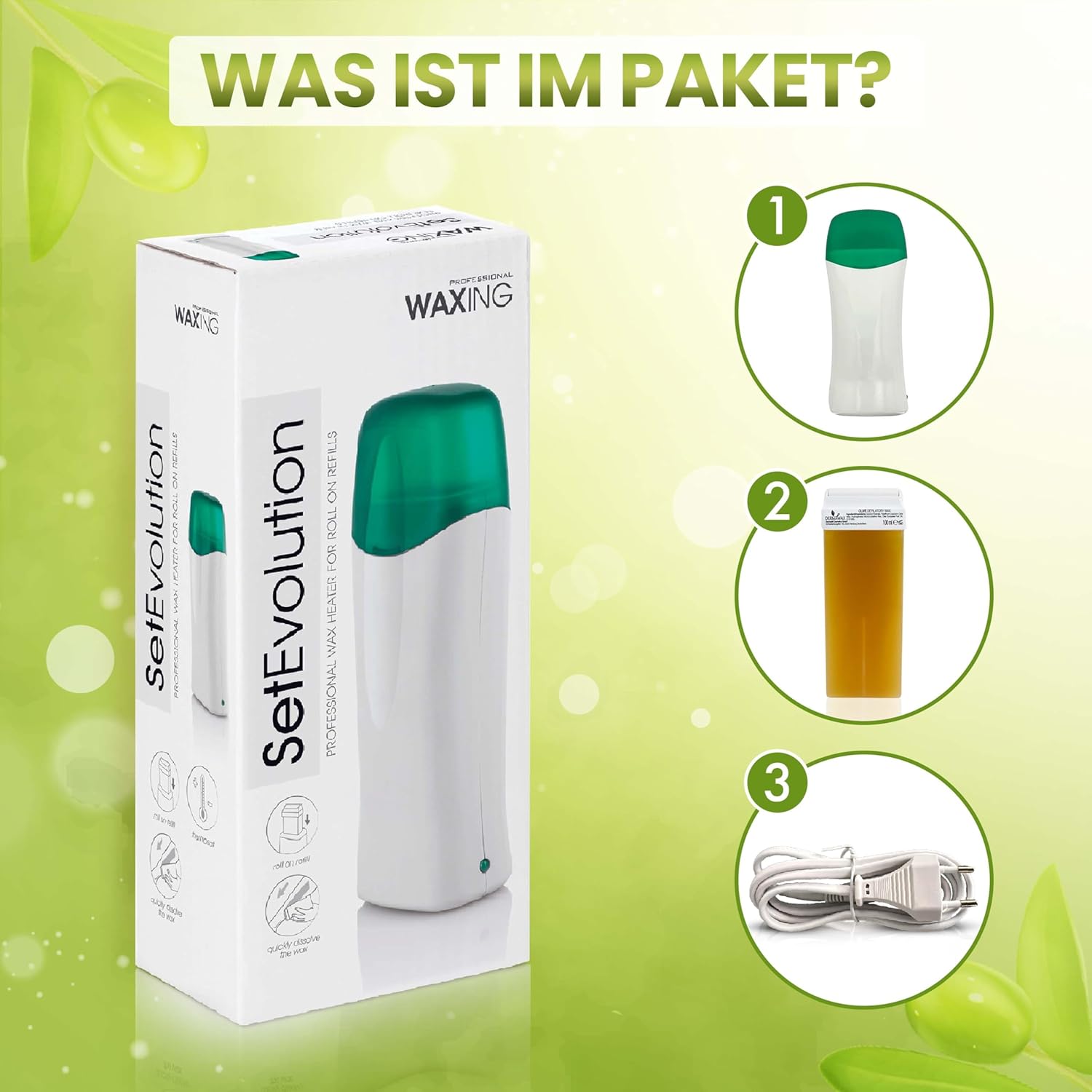 Dermawax Roll-On Wachswärmer Set Olive - 25 W, 100 ml