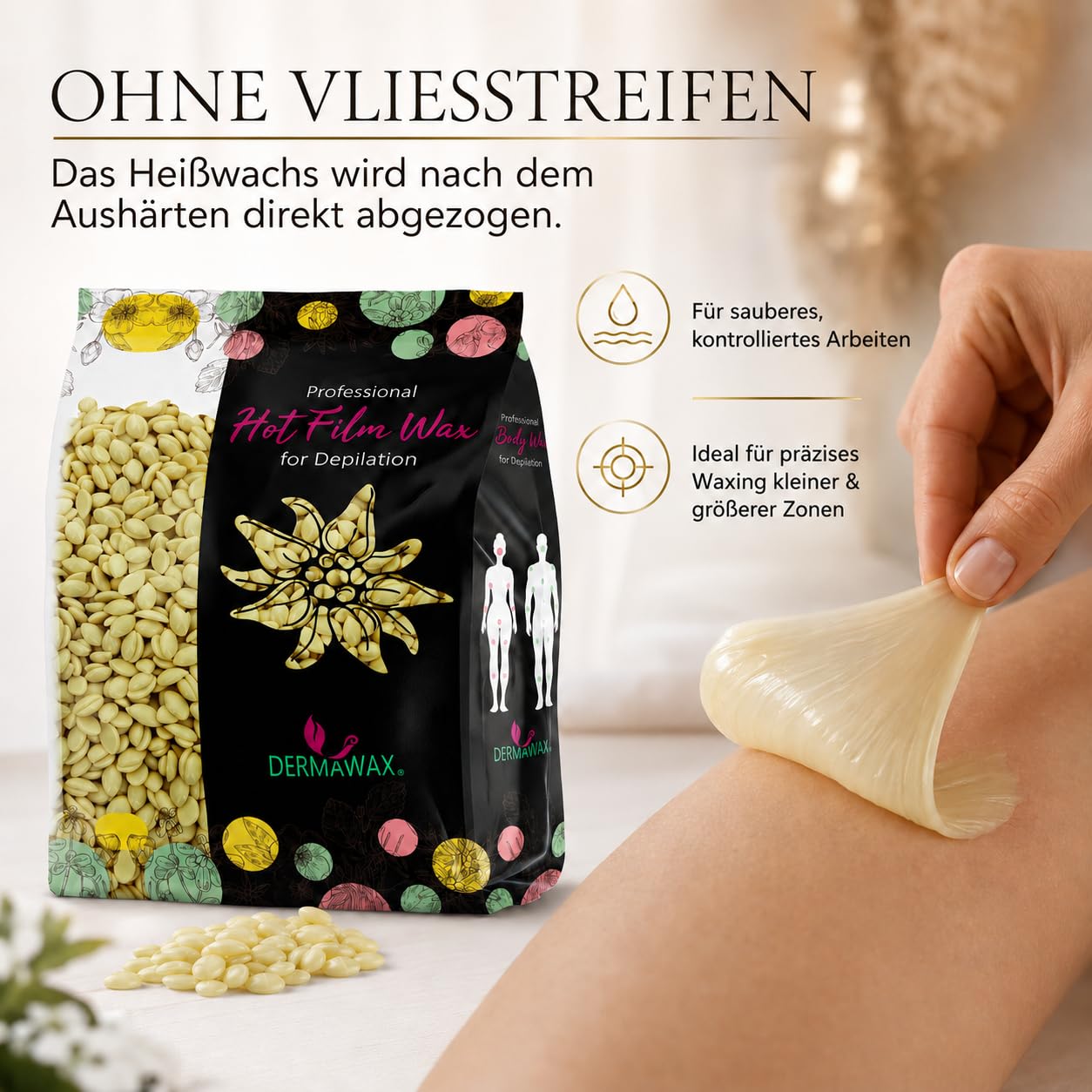 Dermawax Weiße Schokolade Wachsperlen - Sanftes Stripless Waxing für Männer & Frauen