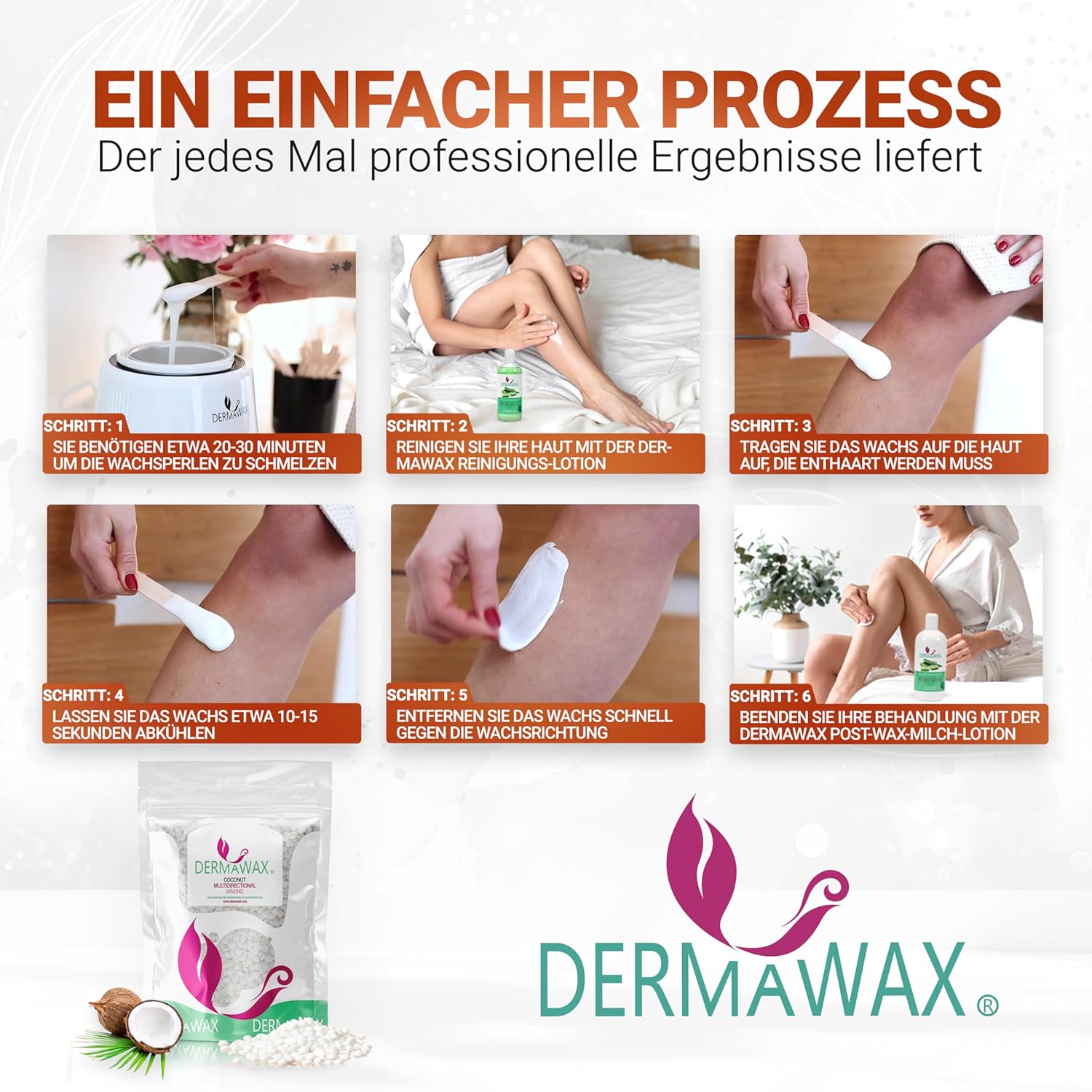 Dermawax Kokosnuss Wachsperlen - hypoallergenes multidirektionales Heißwachs