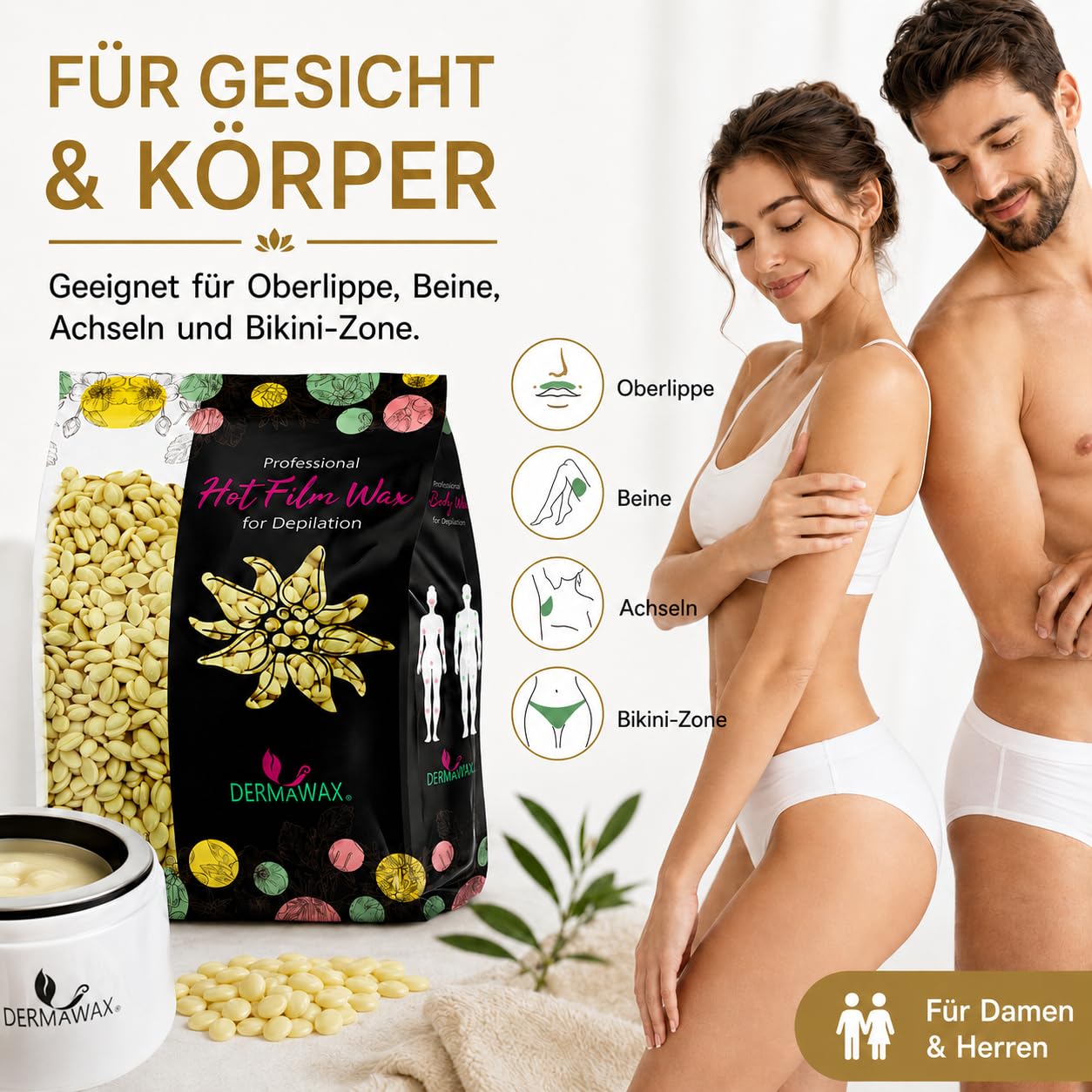 Dermawax Weiße Schokolade Wachsperlen - Sanftes Stripless Waxing für Männer & Frauen