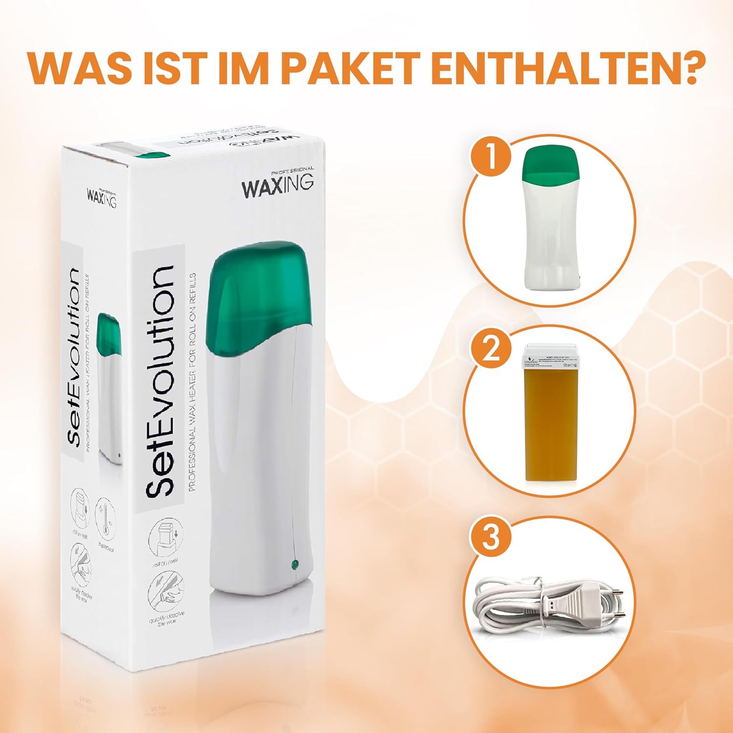 Dermawax Roll-On Wachswärmer Set Honig - 25W, 100 ml