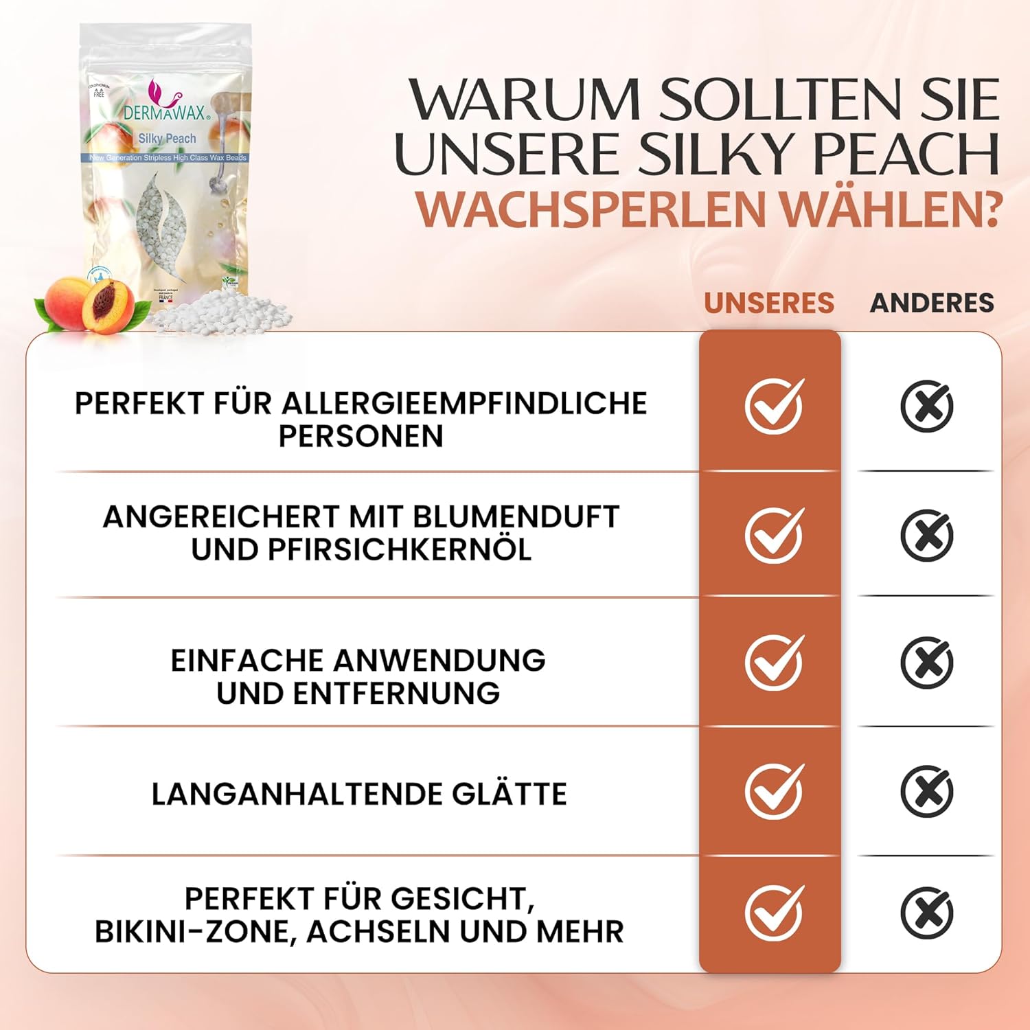 Dermawax Silky Peach Wachsperlen - 800 g