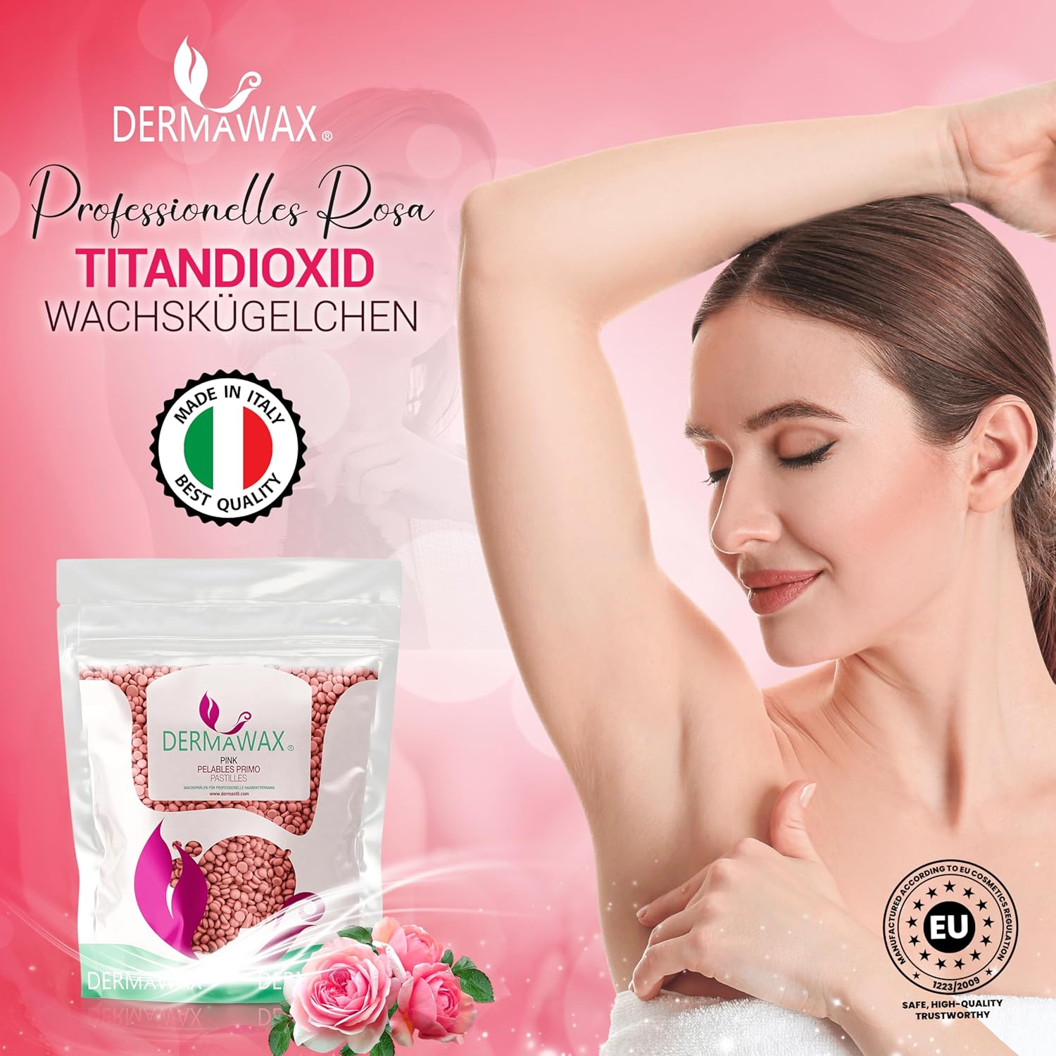 Dermawax Pink Rose TIO2 Wachsperlen - Heißwachs ohne Vliesstreifen
