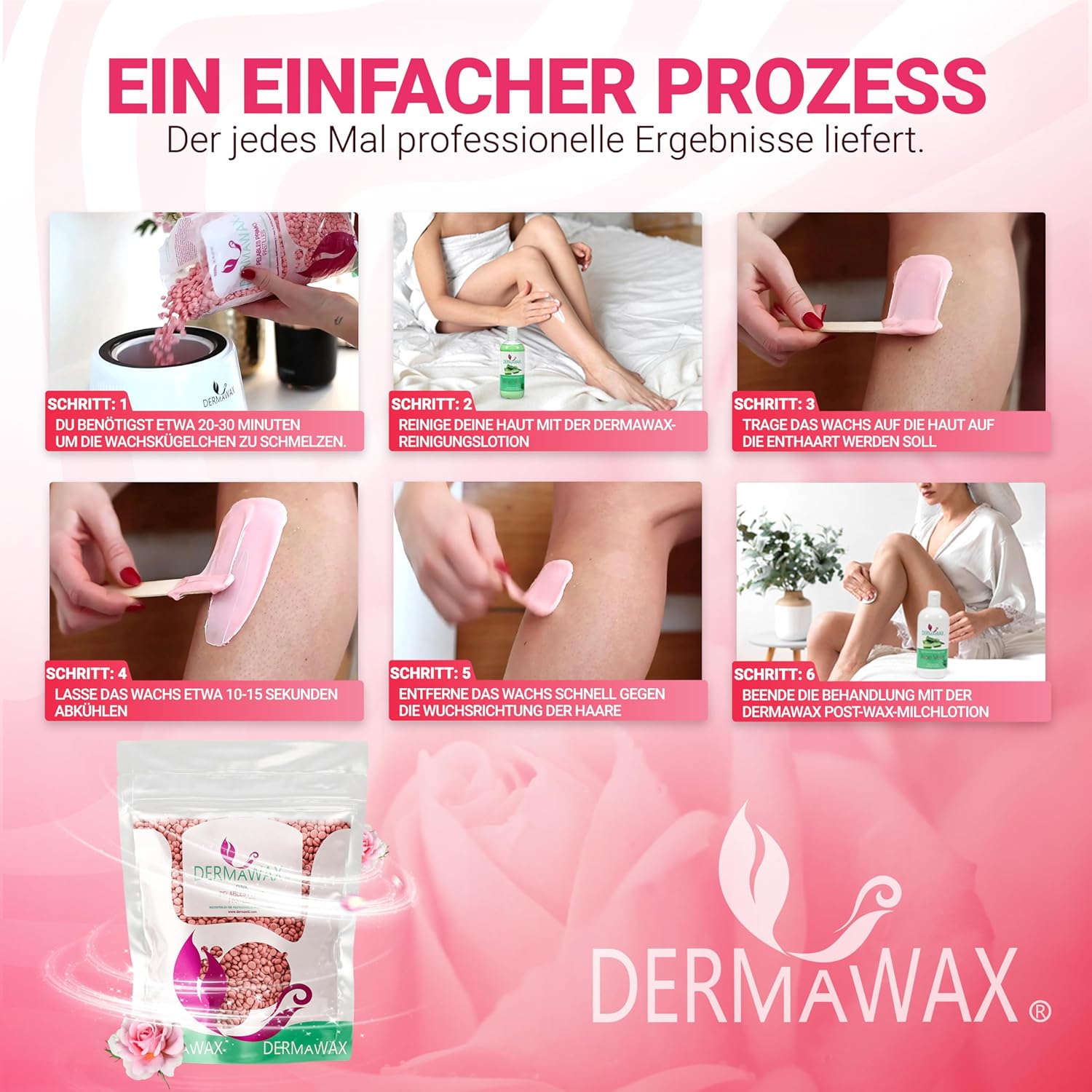 Dermawax Pink Rose TIO2 Wachsperlen - Heißwachs ohne Vliesstreifen
