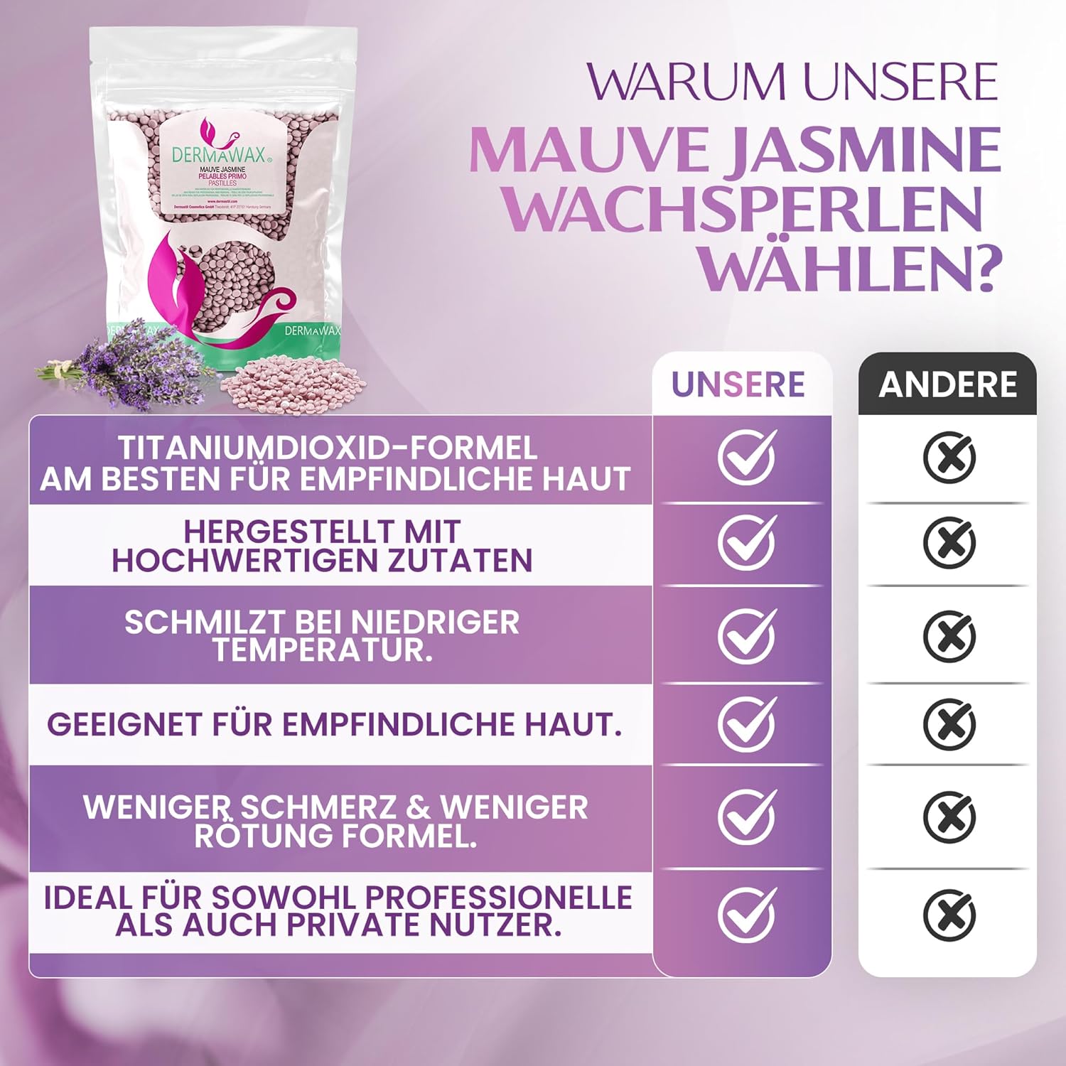 Dermawax Mauve Jasmin Wachsperlen - 1 kg