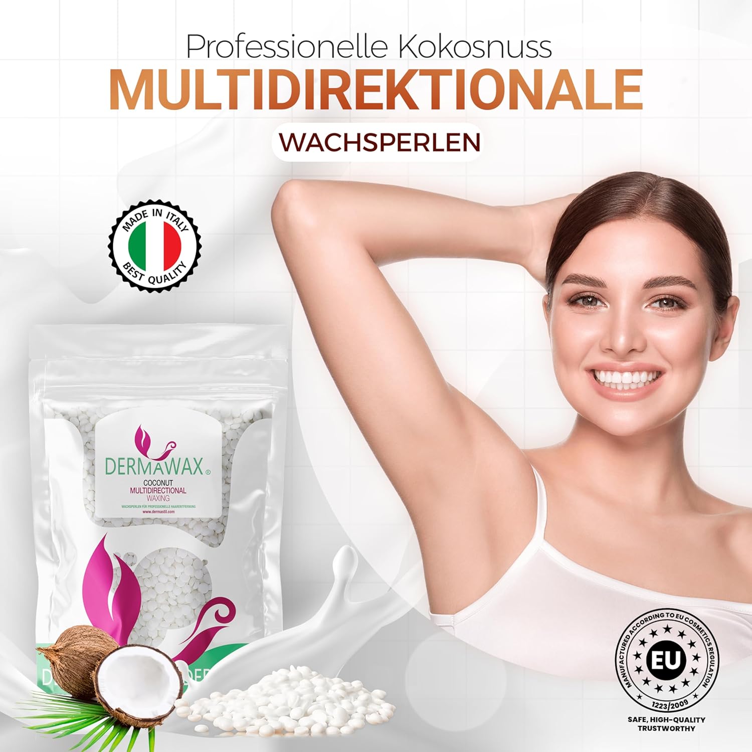 Dermawax Kokosnuss Wachsperlen - hypoallergenes multidirektionales Heißwachs
