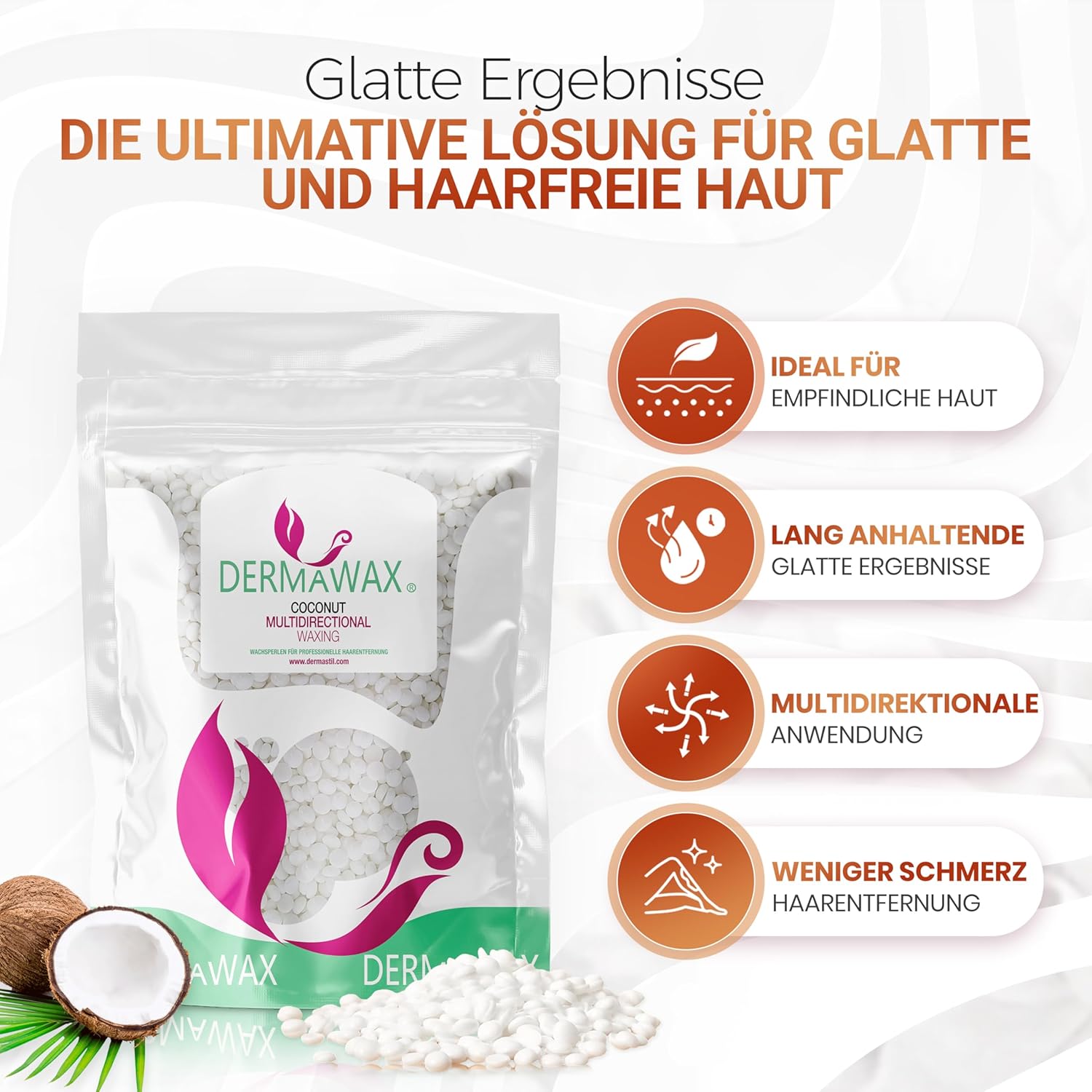 Dermawax Kokosnuss Wachsperlen - hypoallergenes multidirektionales Heißwachs