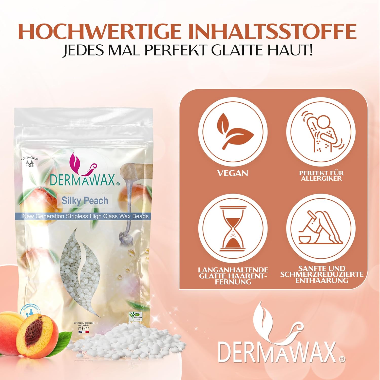 Dermawax Silky Peach Wachsperlen - 800 g