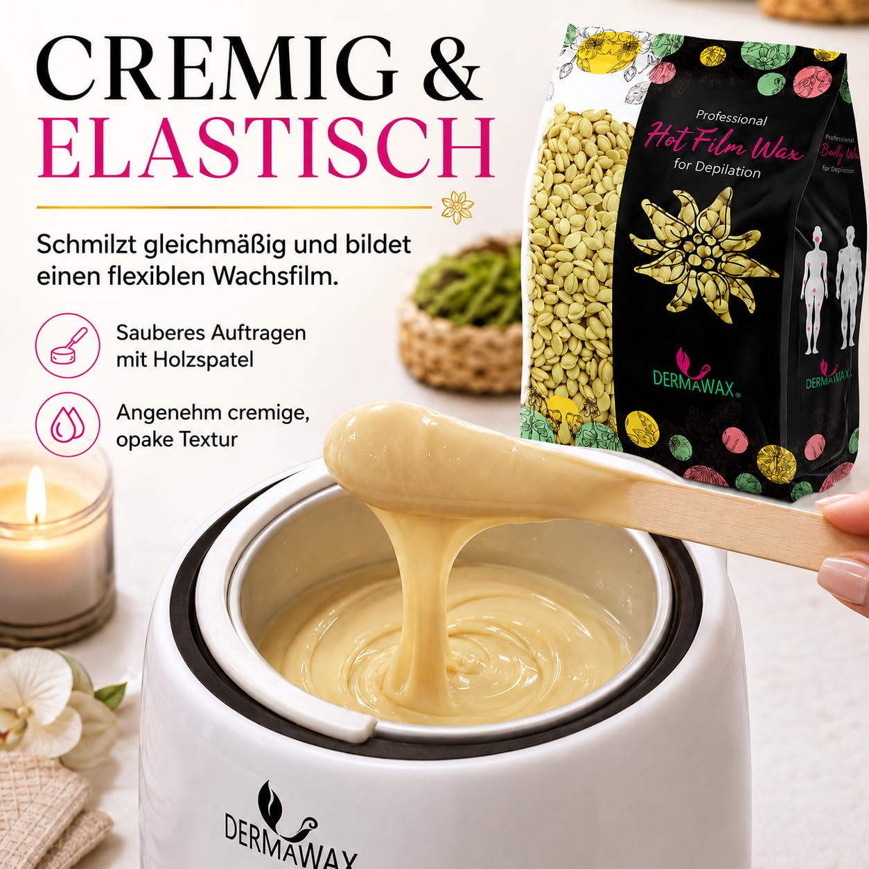 Dermawax Weiße Schokolade Wachsperlen - Sanftes Stripless Waxing für Männer & Frauen