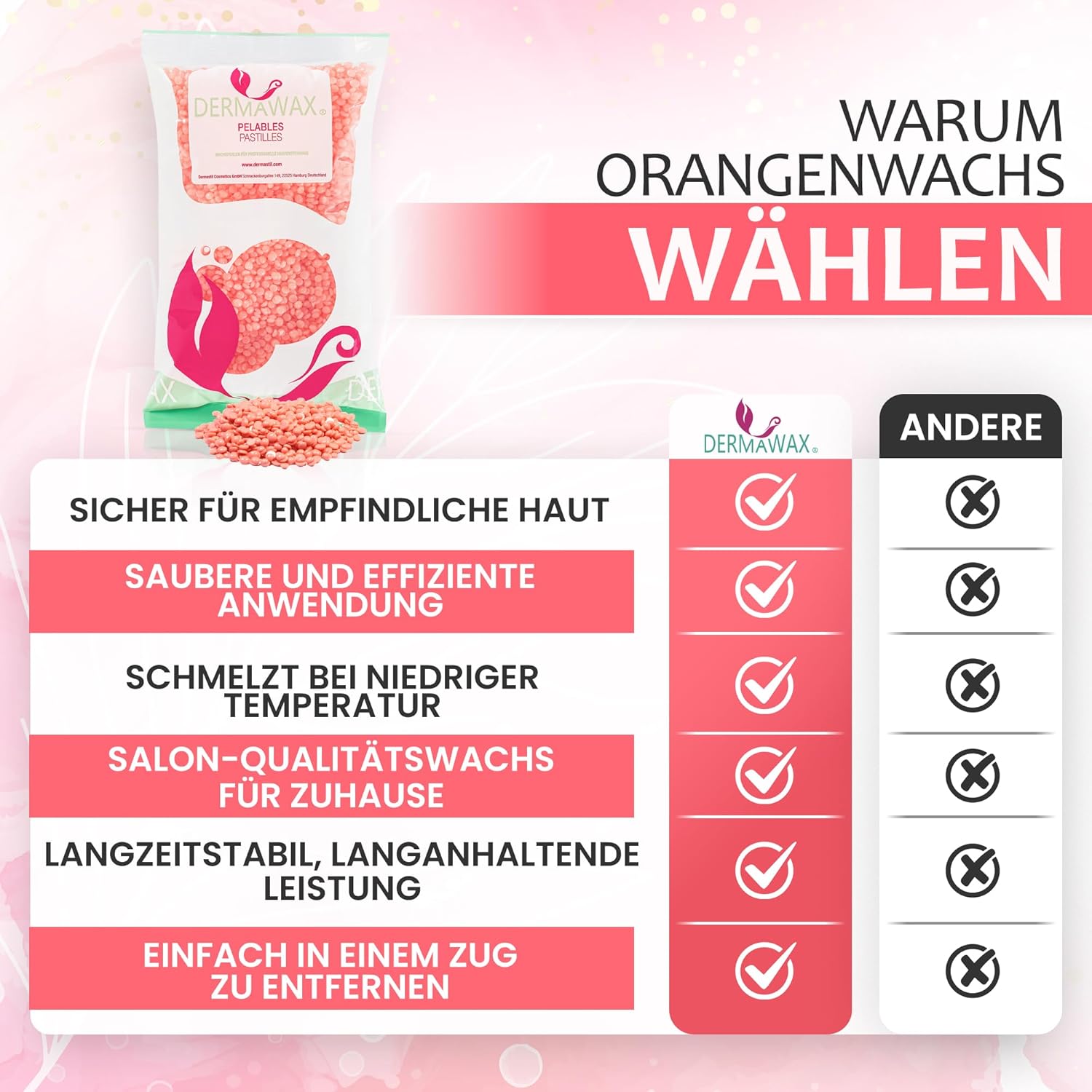 Dermawax Crystal Orange Wachsperlen - 800 g