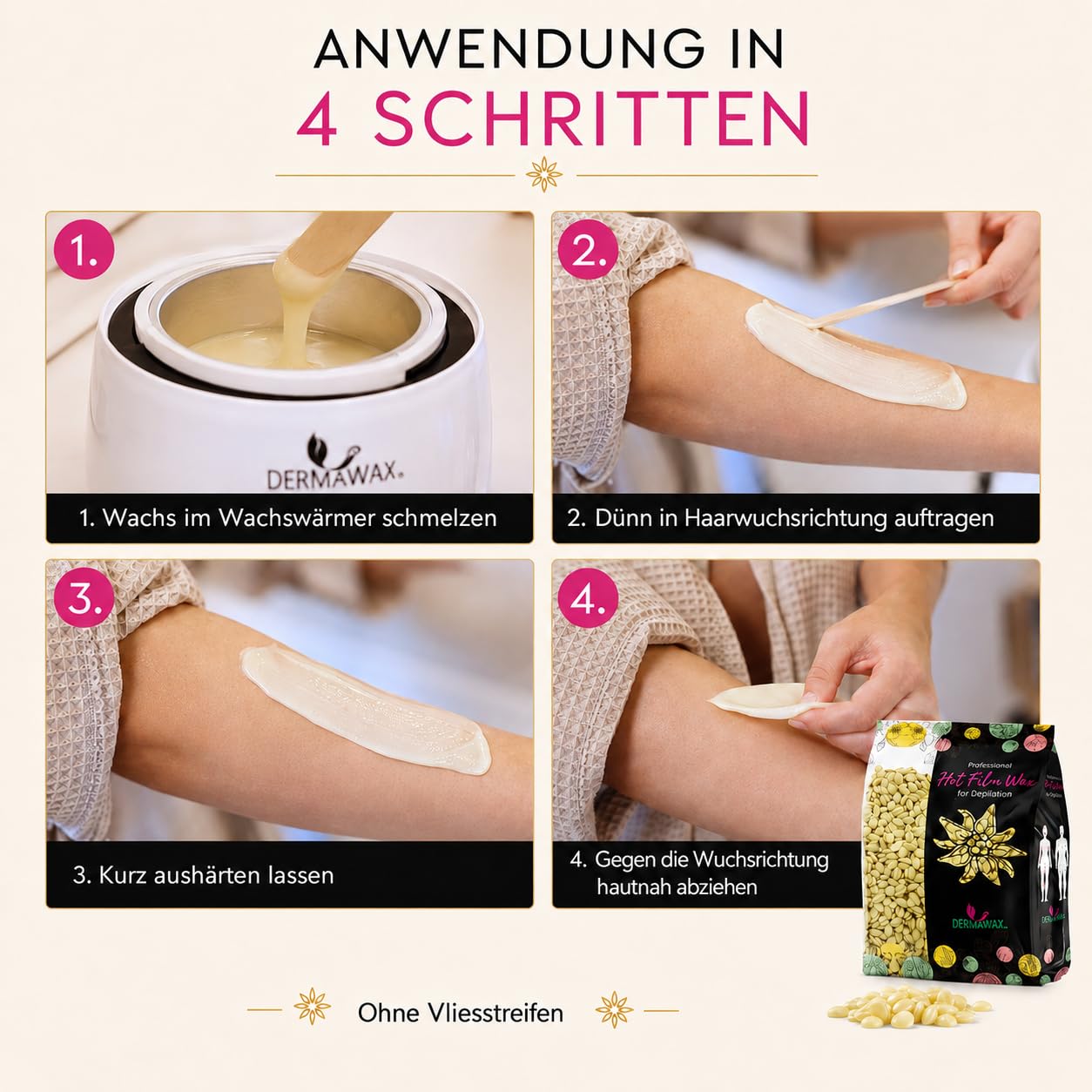 Dermawax Weiße Schokolade Wachsperlen - Sanftes Stripless Waxing für Männer & Frauen