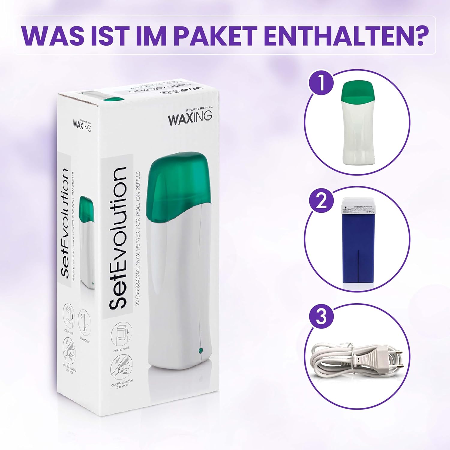 Dermawax Roll-On Wachswärmer Set Traubenkernöl - 25 W, 100 ml