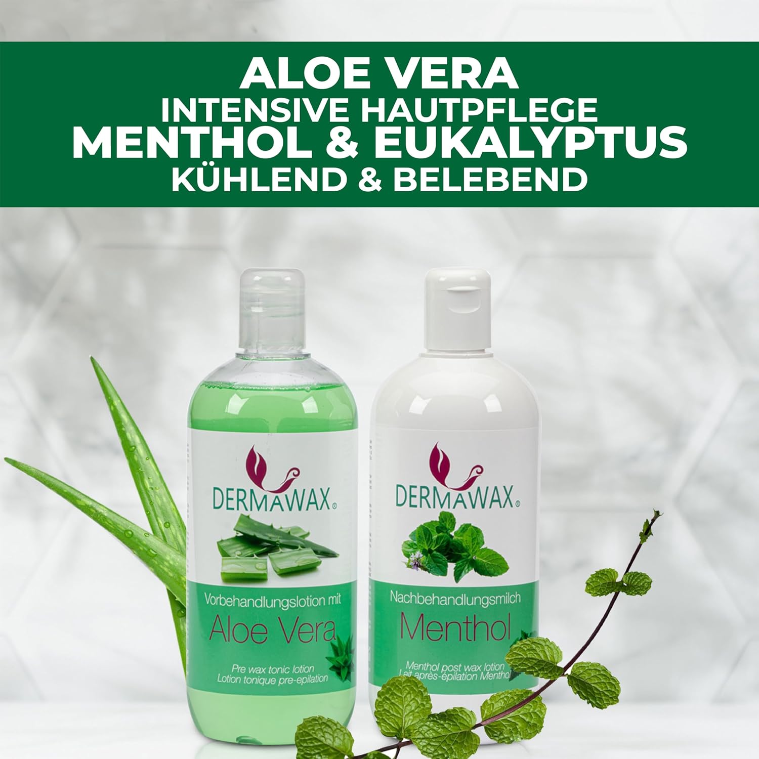 Dermawax Vor- und Nachbehandlungsset Aloe Vera und Menthol - 2 x 500 ml