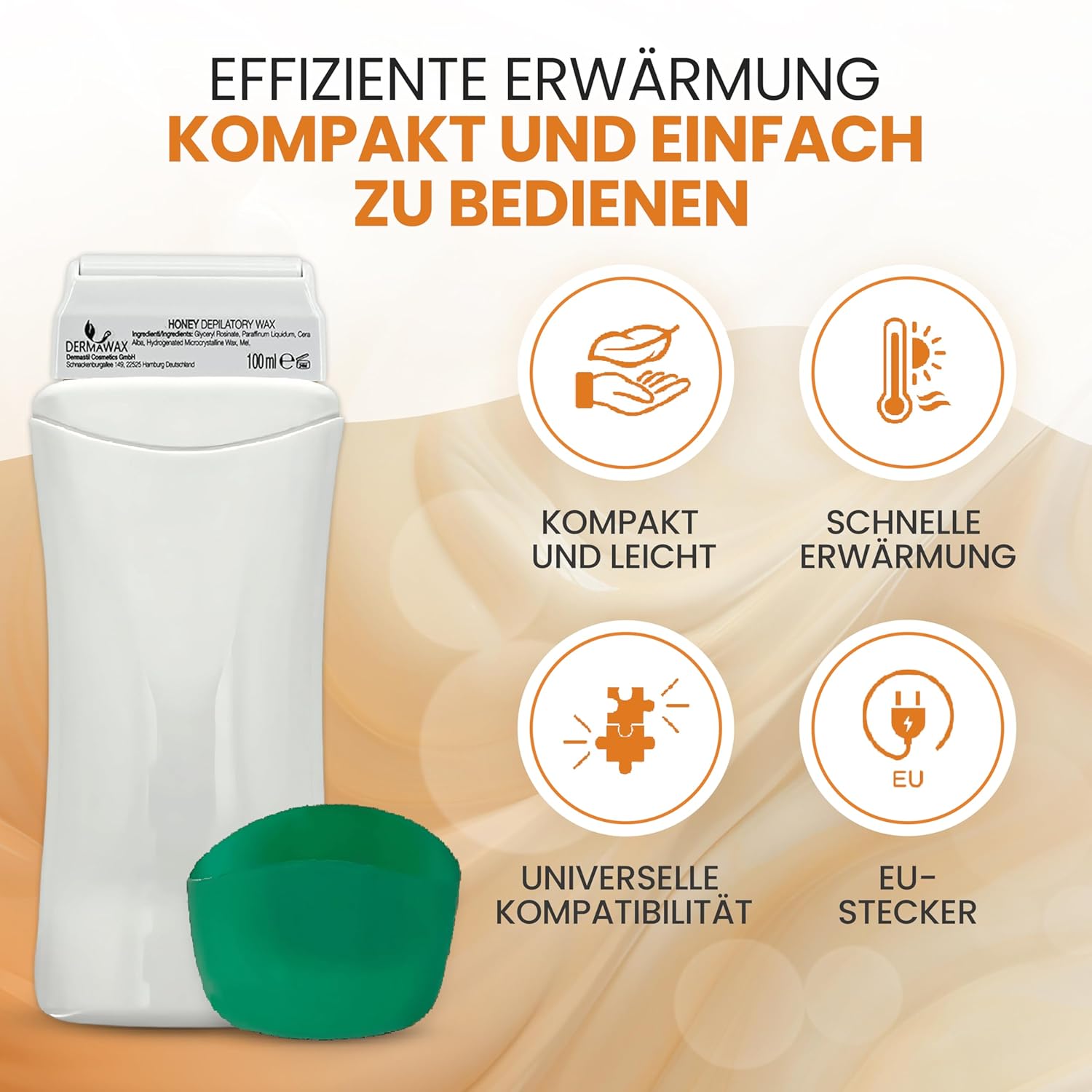 Dermawax Roll-On Wachswärmer Set Honig - 25W, 100 ml