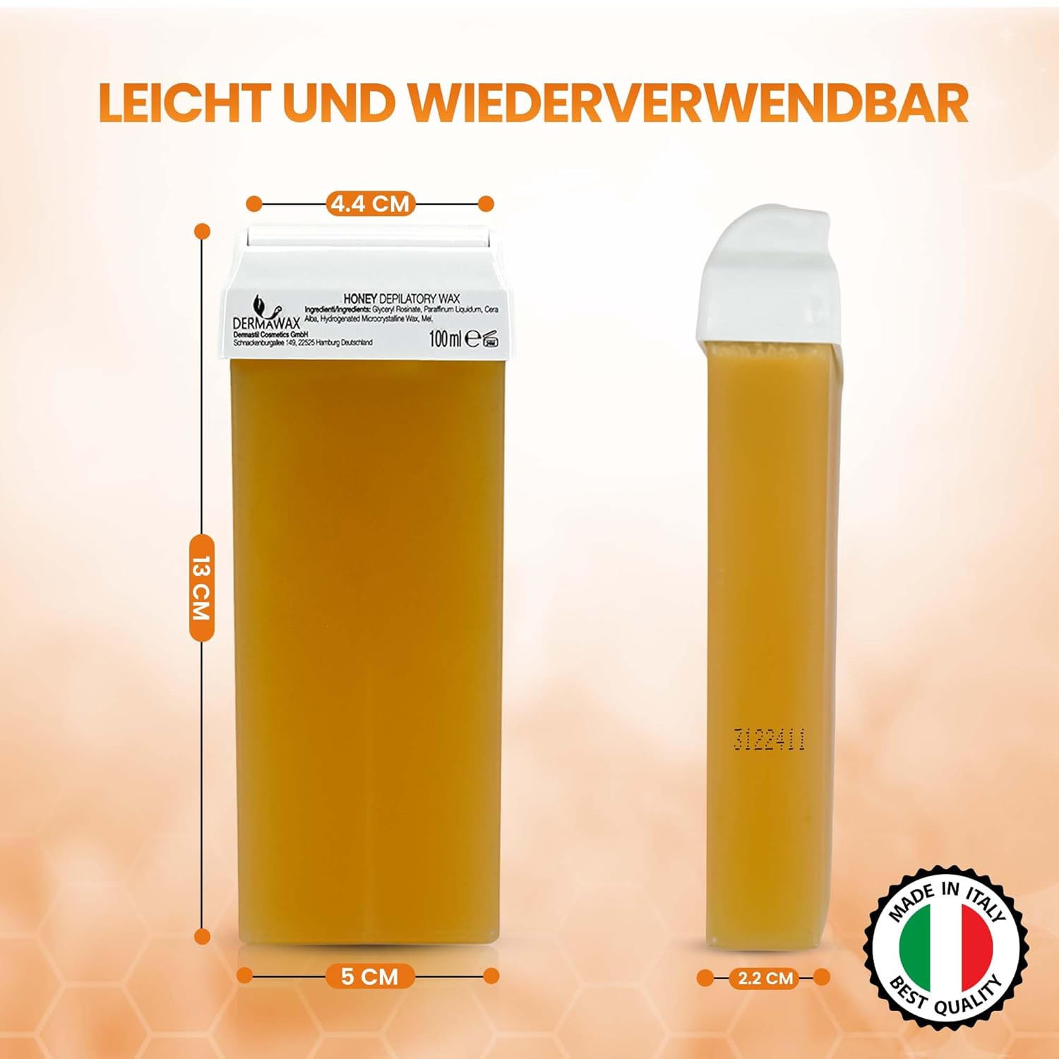 Dermawax Natural Honig Roll-On-Wachspatronen - 6 x 100 ml