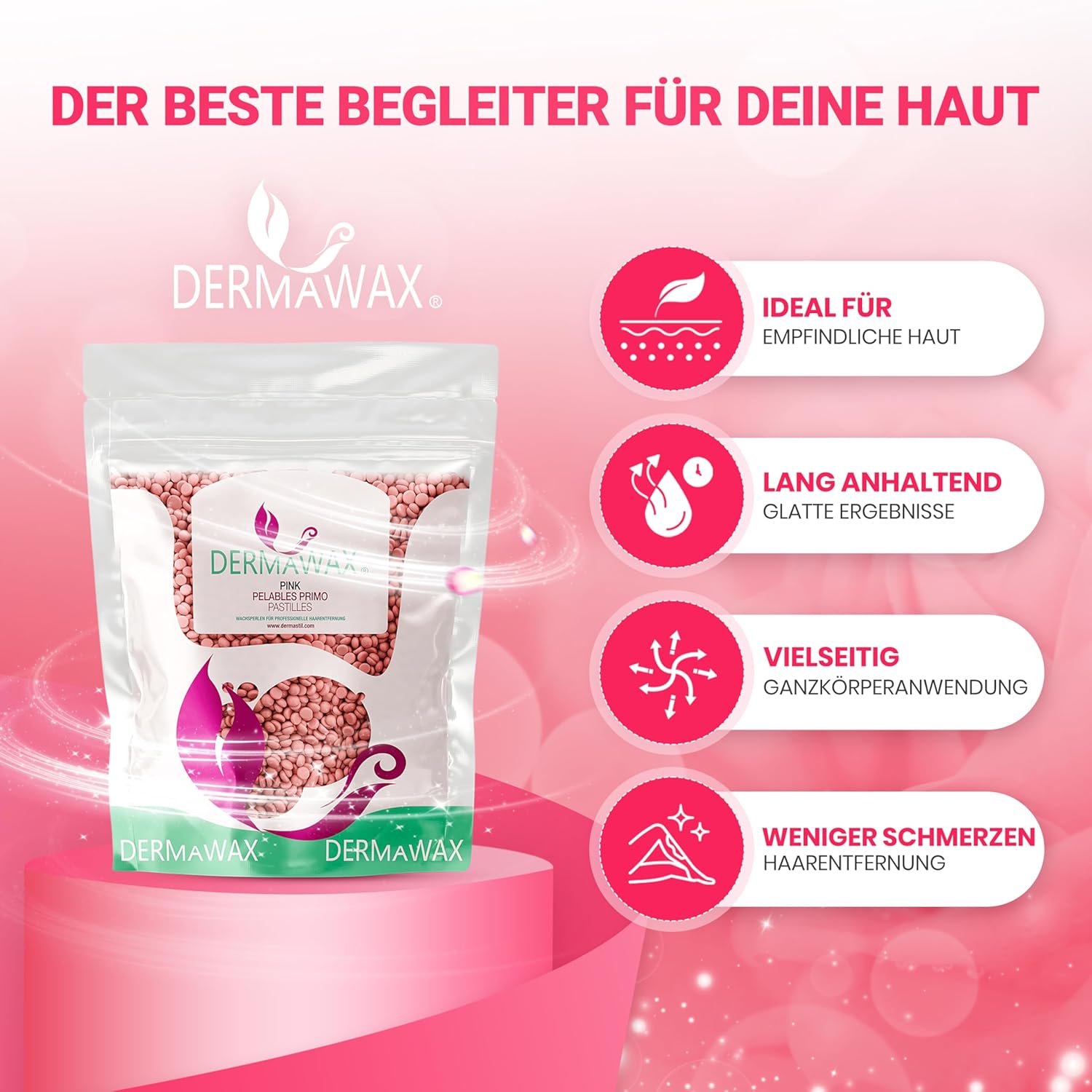 Dermawax Pink Rose TIO2 Wachsperlen - Heißwachs ohne Vliesstreifen