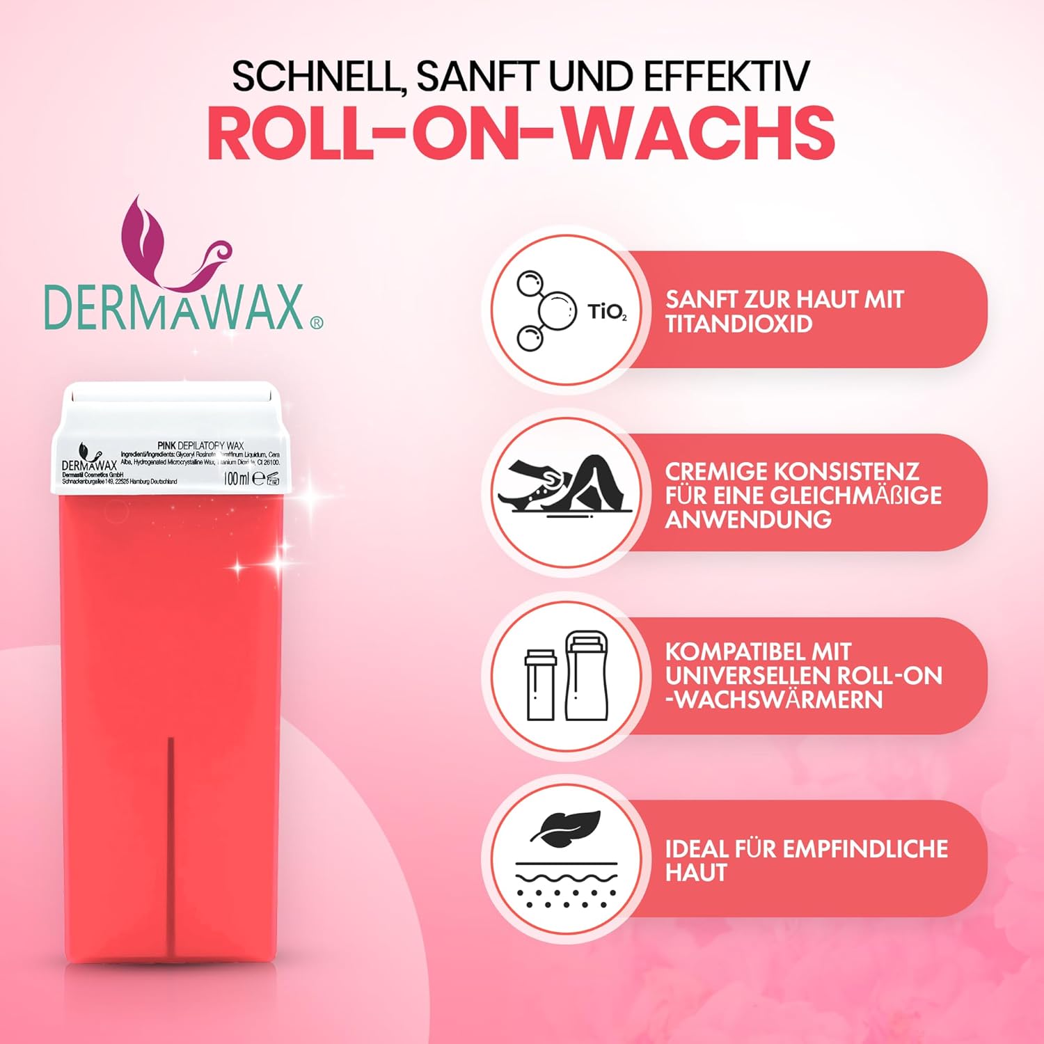 Dermawax Pink Roll-On-Wachspatronen - 6 x 100 ml