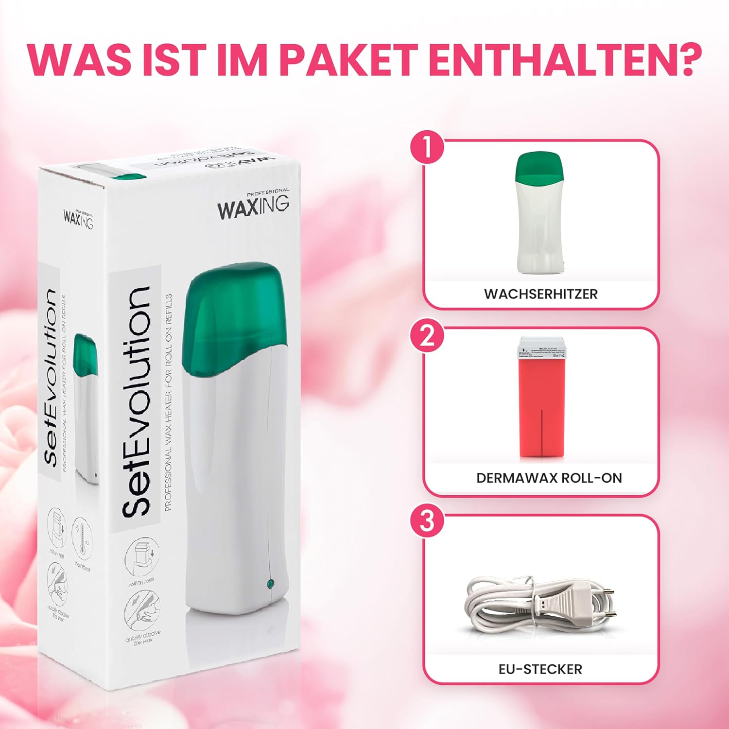 Dermawax Roll-On Wachswärmer Set Pink TiO2 - 25 W, 100 ml