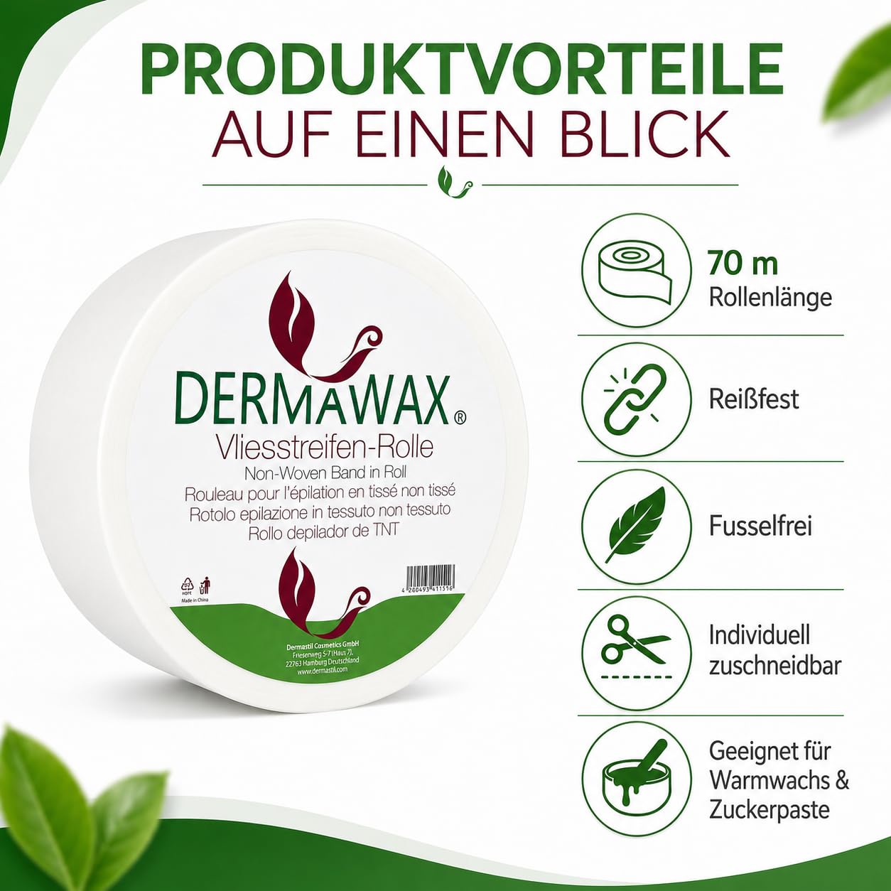 Dermawax Vliesrolle für Waxing 70 m - individuell zuschneidbar
