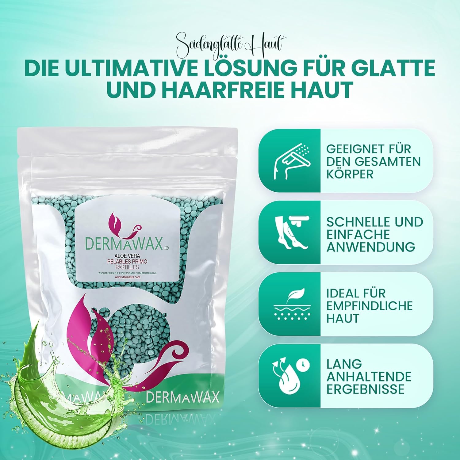 Dermawax Aloe Vera Wachsperlen - Heißwachs ohne Vliesstreifen