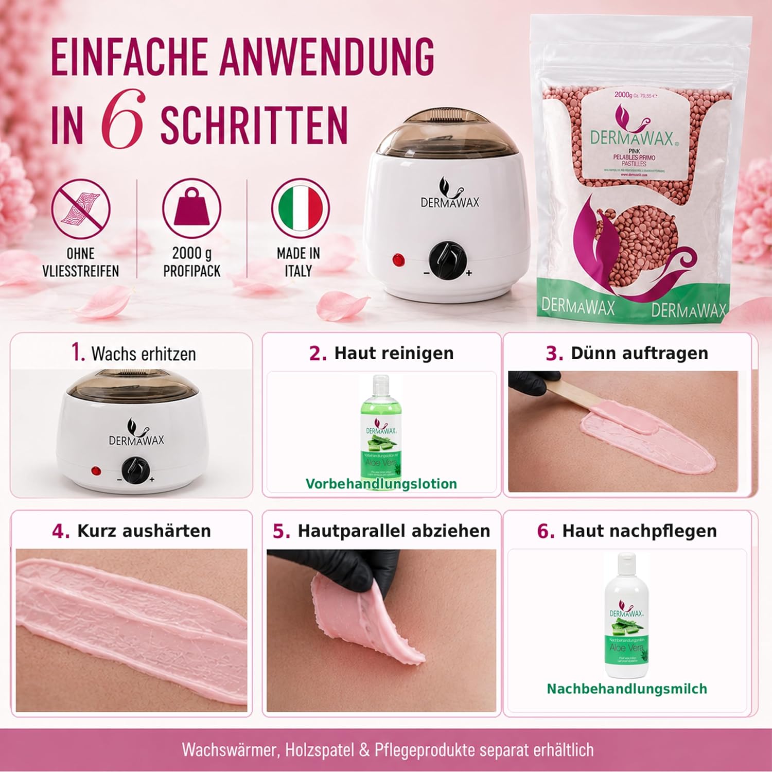Dermawax Pink Rose TIO2 Wachsperlen - Heißwachs ohne Vliesstreifen